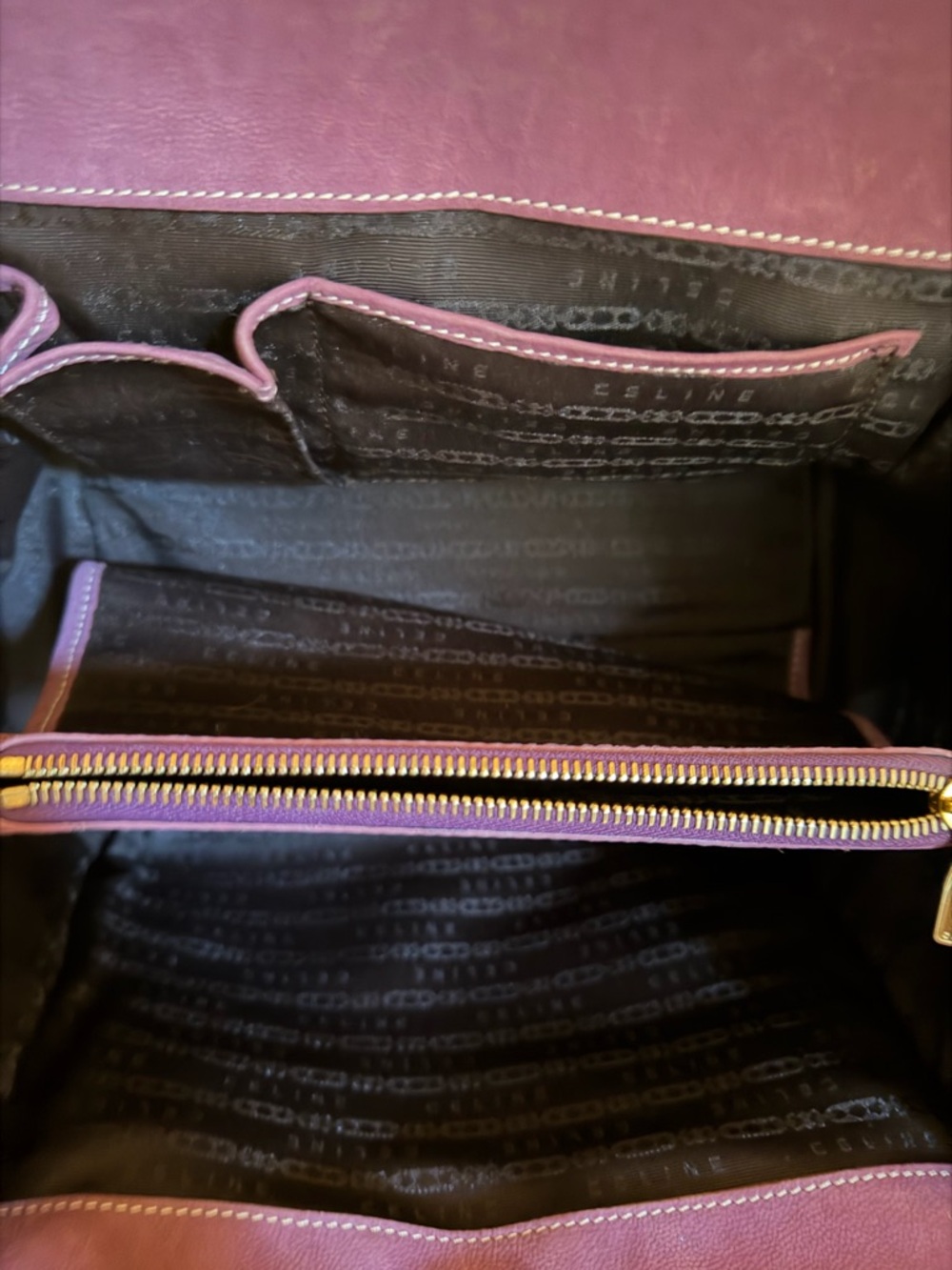 Celine Suede Satchel Handbag in Plum - Picture 8 of 14